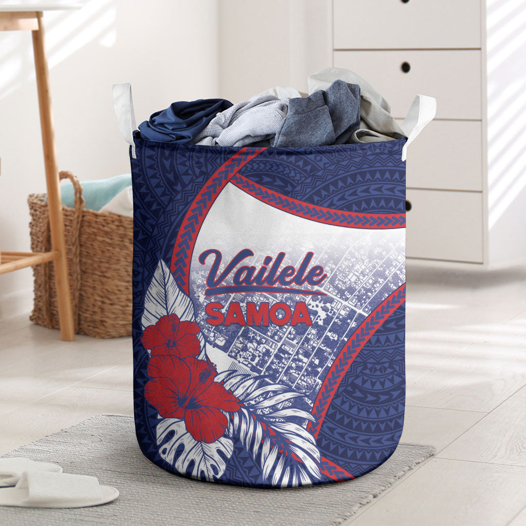 Vailele Samoa Village Laundry Basket Map Polynesian Tribal Hibiscus Floral