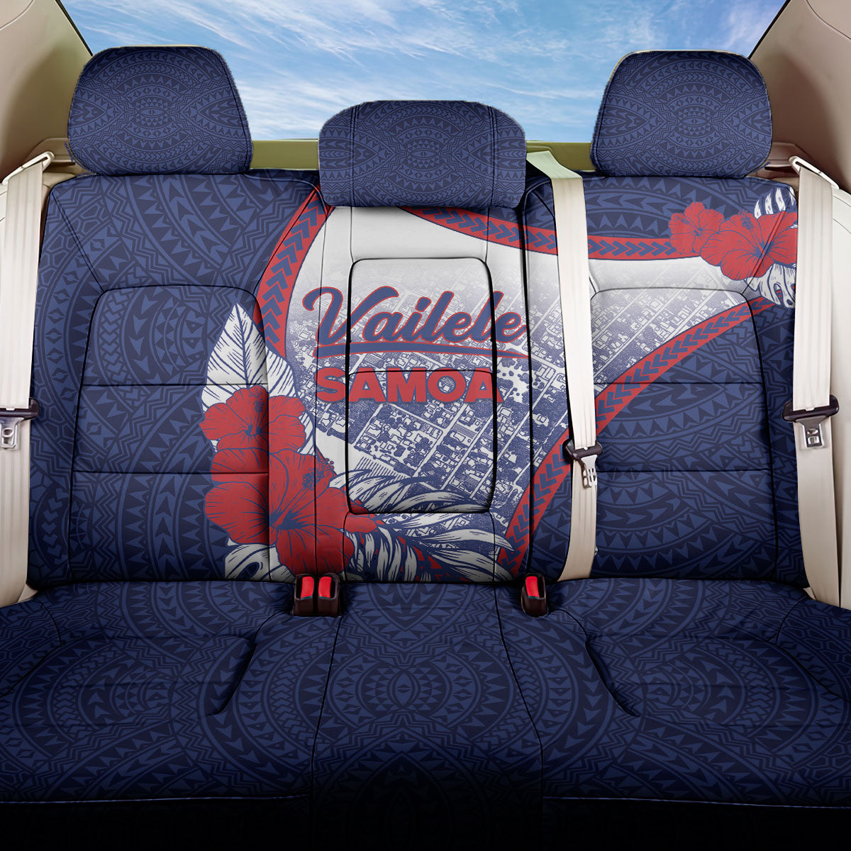 Vailele Samoa Village Back Car Seat Cover Map Polynesian Tribal Hibiscus Floral