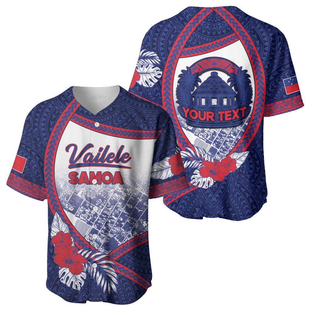Personalised Vailele Samoa Village Baseball Jersey Map Polynesian Tribal Hibiscus Floral
