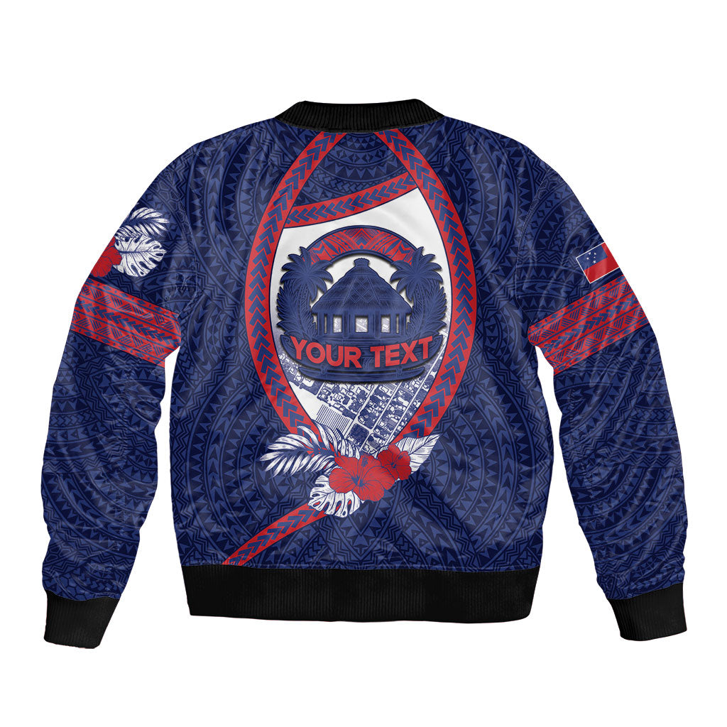Personalised Vailele Samoa Village Bomber Jacket Map Polynesian Tribal Hibiscus Floral