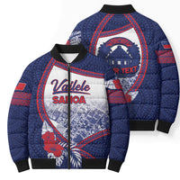 Personalised Vailele Samoa Village Bomber Puffer Jacket Map Polynesian Tribal Hibiscus Floral