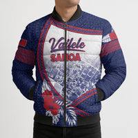Personalised Vailele Samoa Village Bomber Puffer Jacket Map Polynesian Tribal Hibiscus Floral