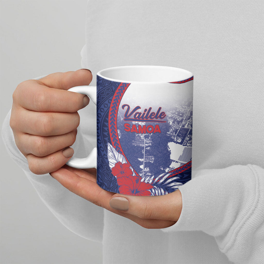 Personalised Vailele Samoa Village Ceramic Mug Map Polynesian Tribal Hibiscus Floral