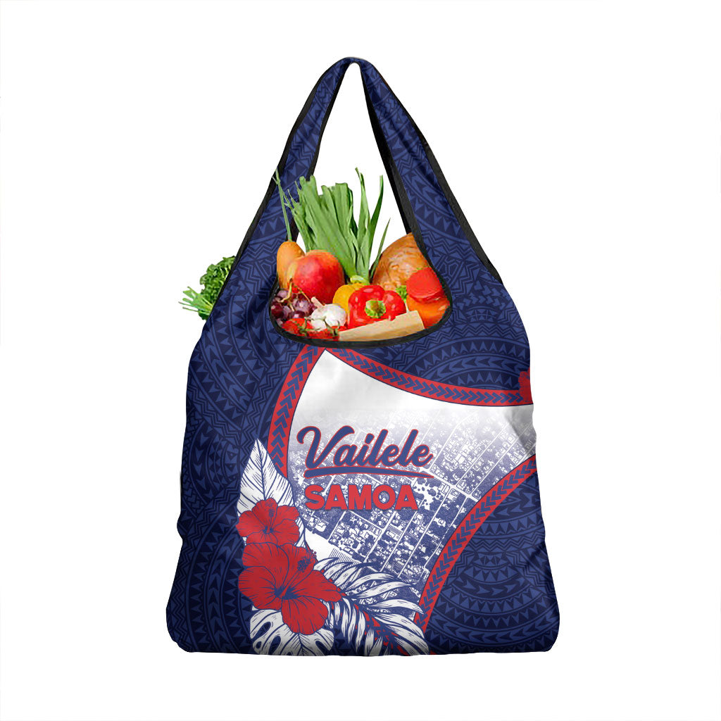 Vailele Samoa Village Grocery Bag Map Polynesian Tribal Hibiscus Floral