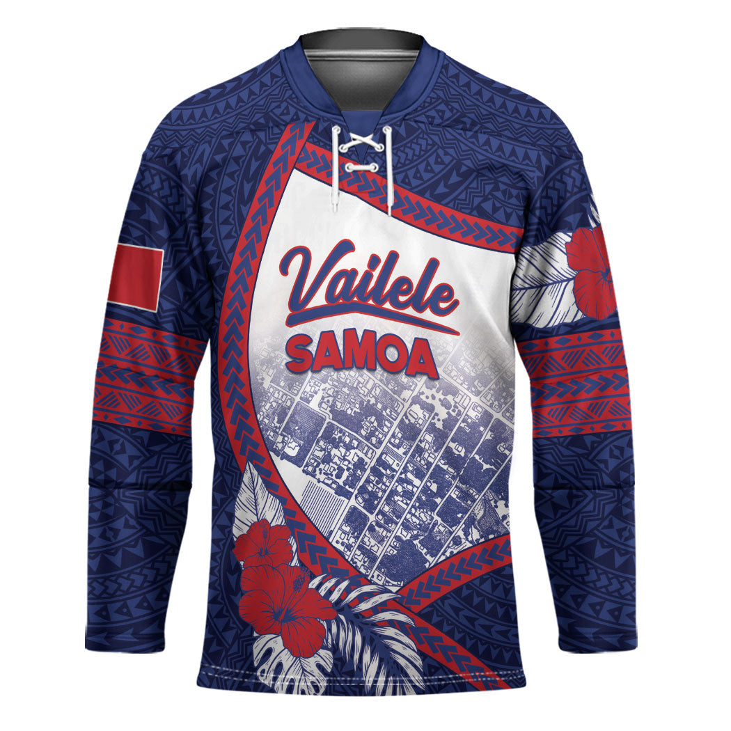 Personalised Vailele Samoa Village Hockey Jersey Map Polynesian Tribal Hibiscus Floral