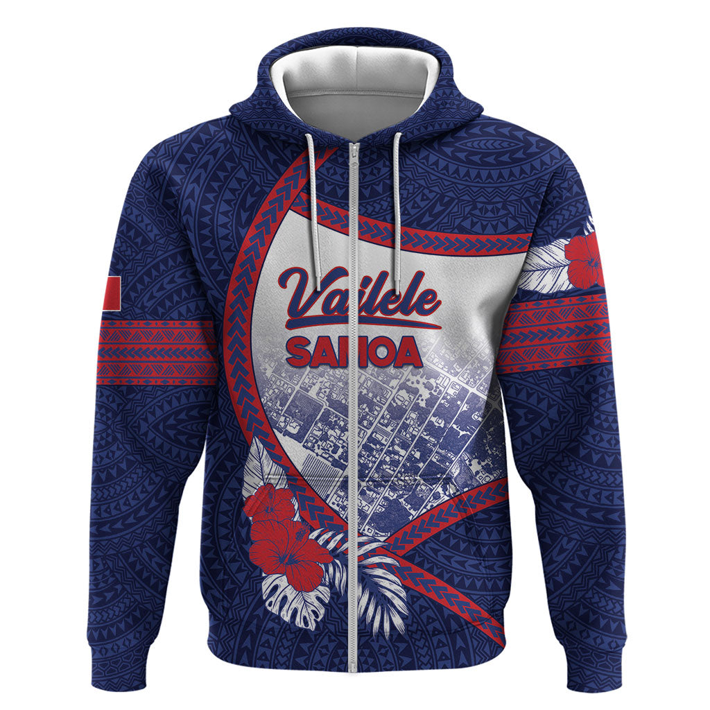 Personalised Vailele Samoa Village Hoodie Map Polynesian Tribal Hibiscus Floral