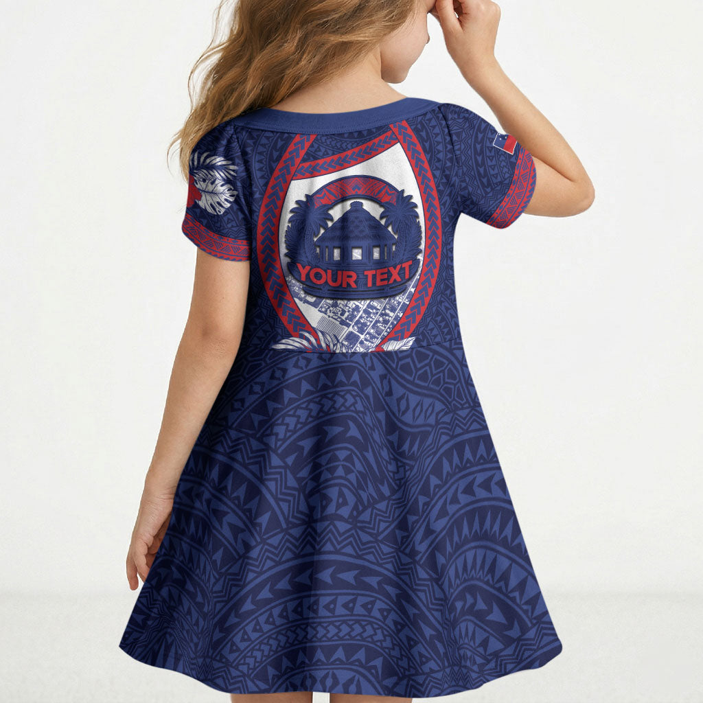 Personalised Vailele Samoa Village Kid Short Sleeve Dress Map Polynesian Tribal Hibiscus Floral