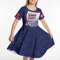 Personalised Vailele Samoa Village Kid Short Sleeve Dress Map Polynesian Tribal Hibiscus Floral