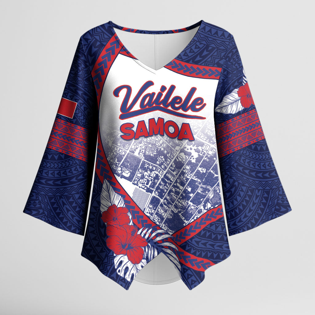 Personalised Vailele Samoa Village Kimono Sleeve Blouse Map Polynesian Tribal Hibiscus Floral