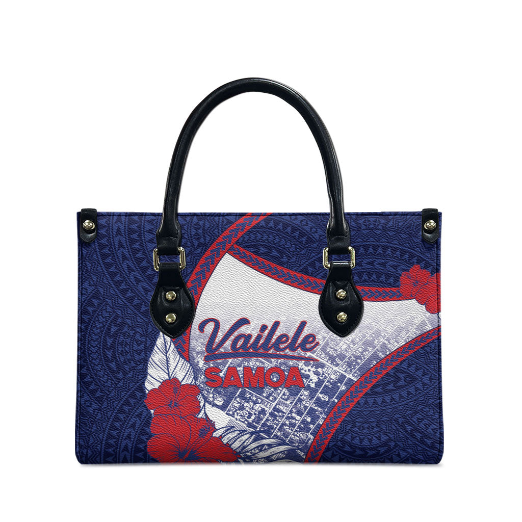 Vailele Samoa Village Leather Bag Map Polynesian Tribal Hibiscus Floral