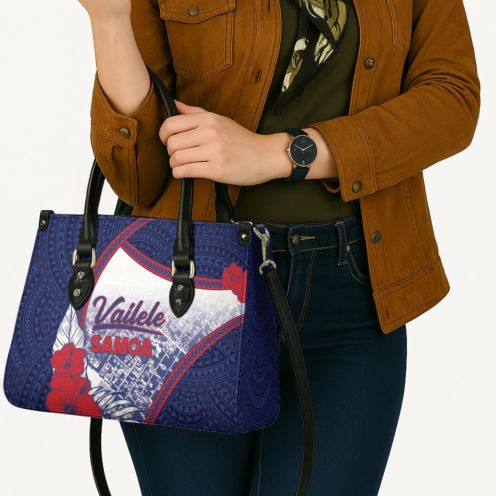 Vailele Samoa Village Leather Bag Map Polynesian Tribal Hibiscus Floral