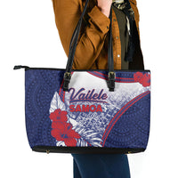 Vailele Samoa Village Leather Tote Bag Map Polynesian Tribal Hibiscus Floral