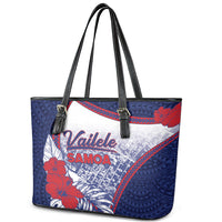 Vailele Samoa Village Leather Tote Bag Map Polynesian Tribal Hibiscus Floral