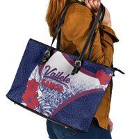 Vailele Samoa Village Leather Tote Bag Map Polynesian Tribal Hibiscus Floral
