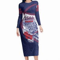 Personalised Vailele Samoa Village Long Sleeve Bodycon Dress Map Polynesian Tribal Hibiscus Floral