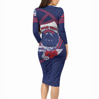 Personalised Vailele Samoa Village Long Sleeve Bodycon Dress Map Polynesian Tribal Hibiscus Floral