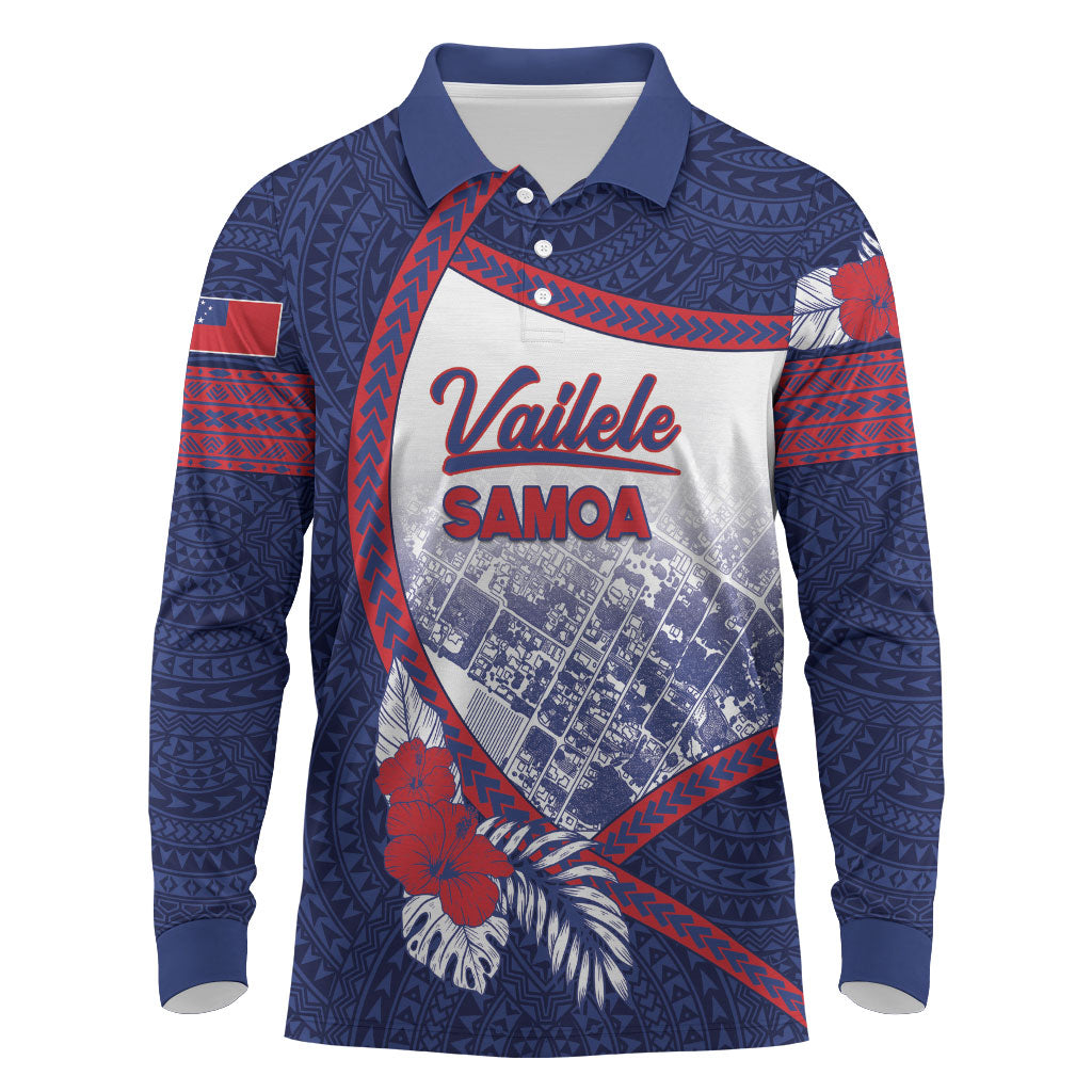 Personalised Vailele Samoa Village Long Sleeve Polo Shirt Map Polynesian Tribal Hibiscus Floral