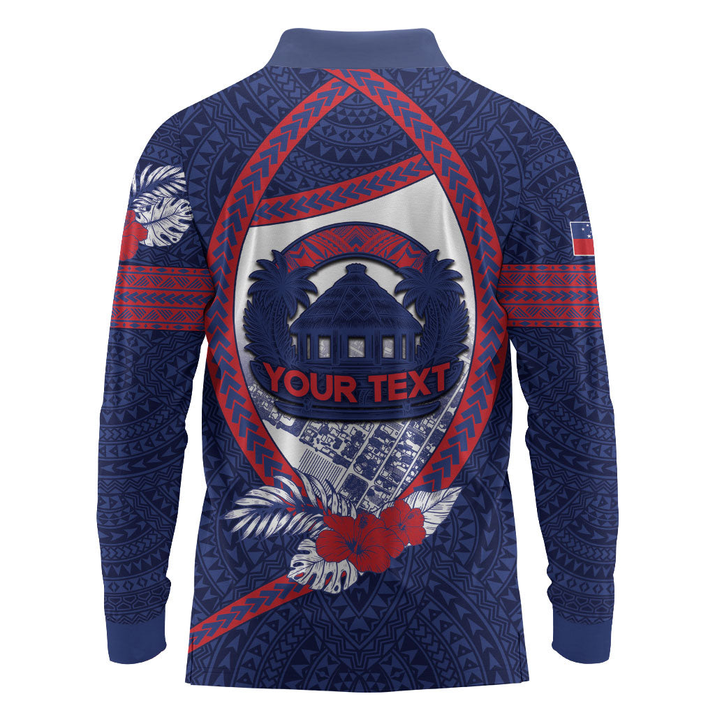 Personalised Vailele Samoa Village Long Sleeve Polo Shirt Map Polynesian Tribal Hibiscus Floral