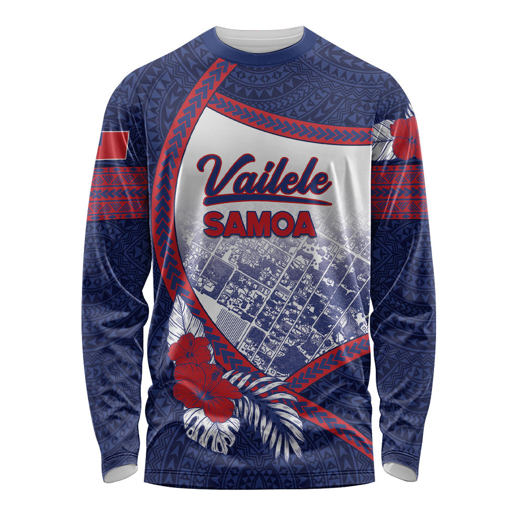 Personalised Vailele Samoa Village Long Sleeve Shirt Map Polynesian Tribal Hibiscus Floral