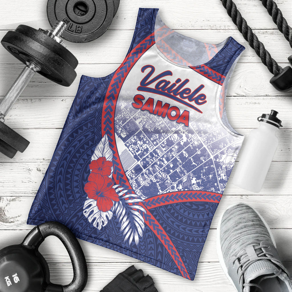 Personalised Vailele Samoa Village Men Tank Top Map Polynesian Tribal Hibiscus Floral