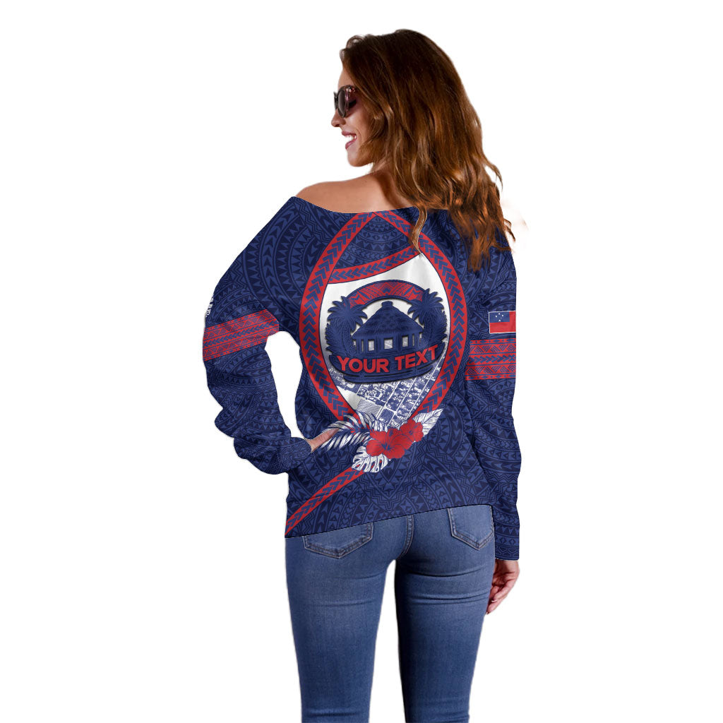 Personalised Vailele Samoa Village Off Shoulder Sweater Map Polynesian Tribal Hibiscus Floral