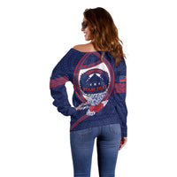 Personalised Vailele Samoa Village Off Shoulder Sweater Map Polynesian Tribal Hibiscus Floral