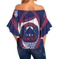 Personalised Vailele Samoa Village Off Shoulder Wrap Waist Top Map Polynesian Tribal Hibiscus Floral