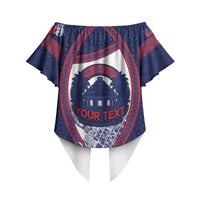 Personalised Vailele Samoa Village Off Shoulder Wrap Waist Top Map Polynesian Tribal Hibiscus Floral