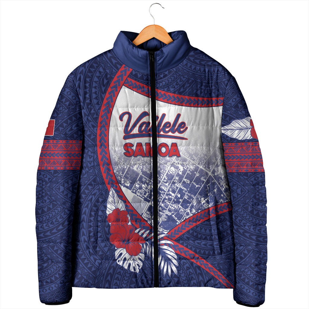 Personalised Vailele Samoa Village Padded Jacket Map Polynesian Tribal Hibiscus Floral