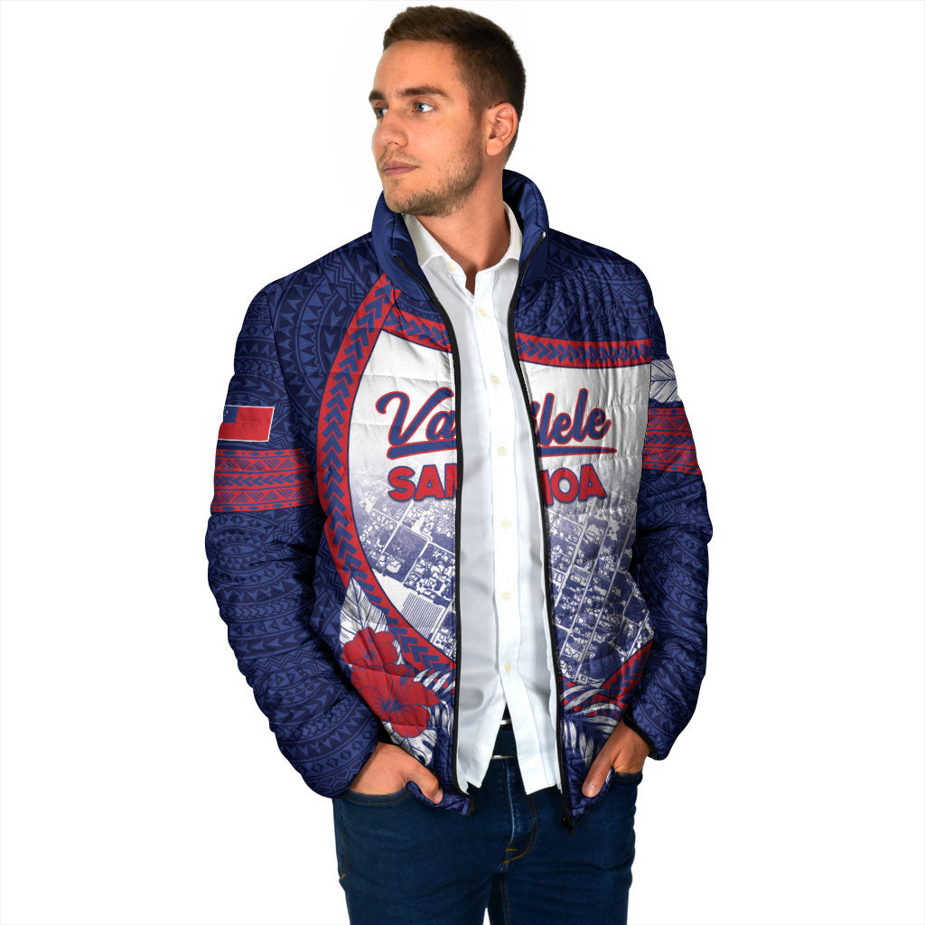 Personalised Vailele Samoa Village Padded Jacket Map Polynesian Tribal Hibiscus Floral