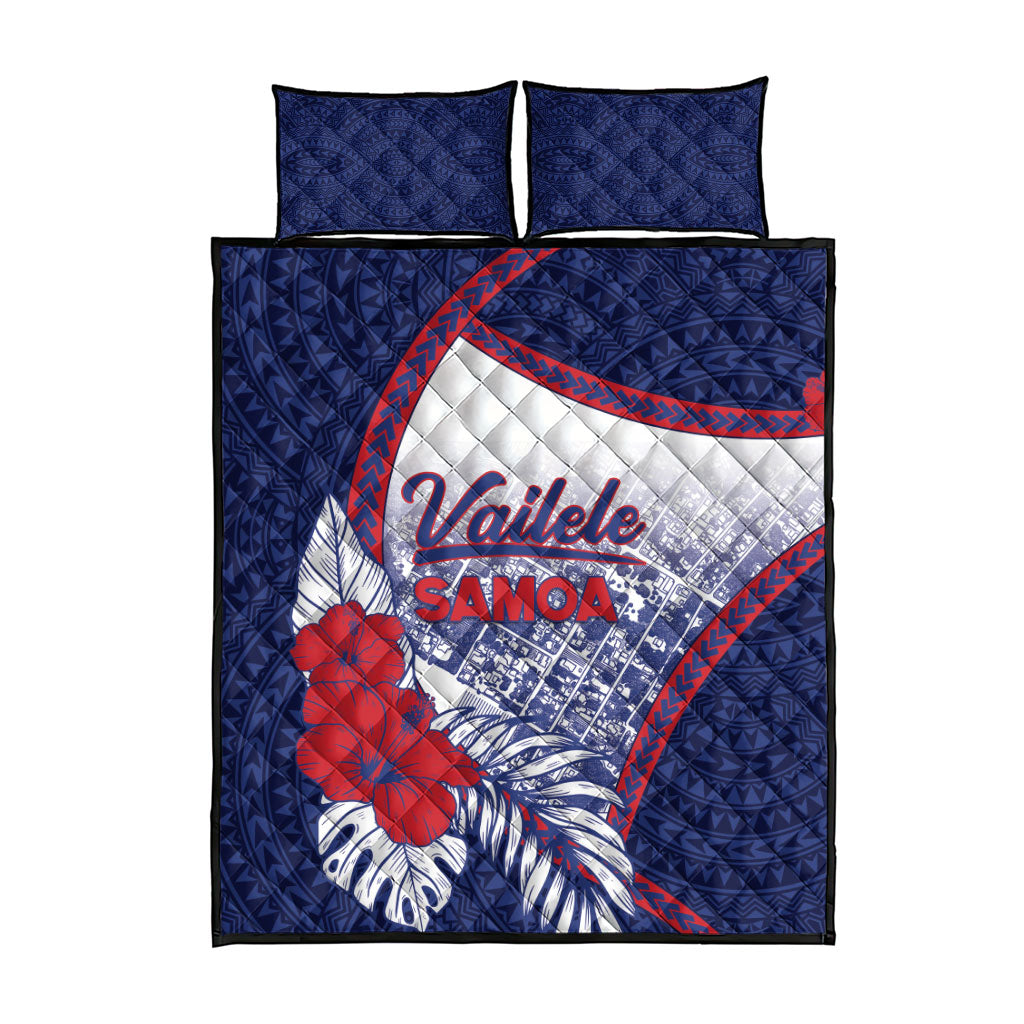 Vailele Samoa Village Quilt Bed Set Map Polynesian Tribal Hibiscus Floral