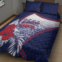 Vailele Samoa Village Quilt Bed Set Map Polynesian Tribal Hibiscus Floral