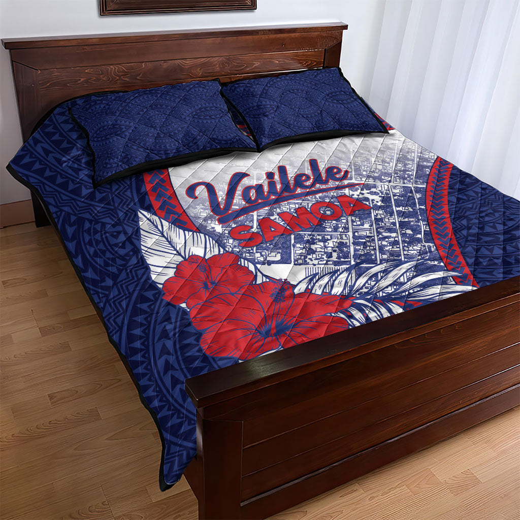 Vailele Samoa Village Quilt Bed Set Map Polynesian Tribal Hibiscus Floral