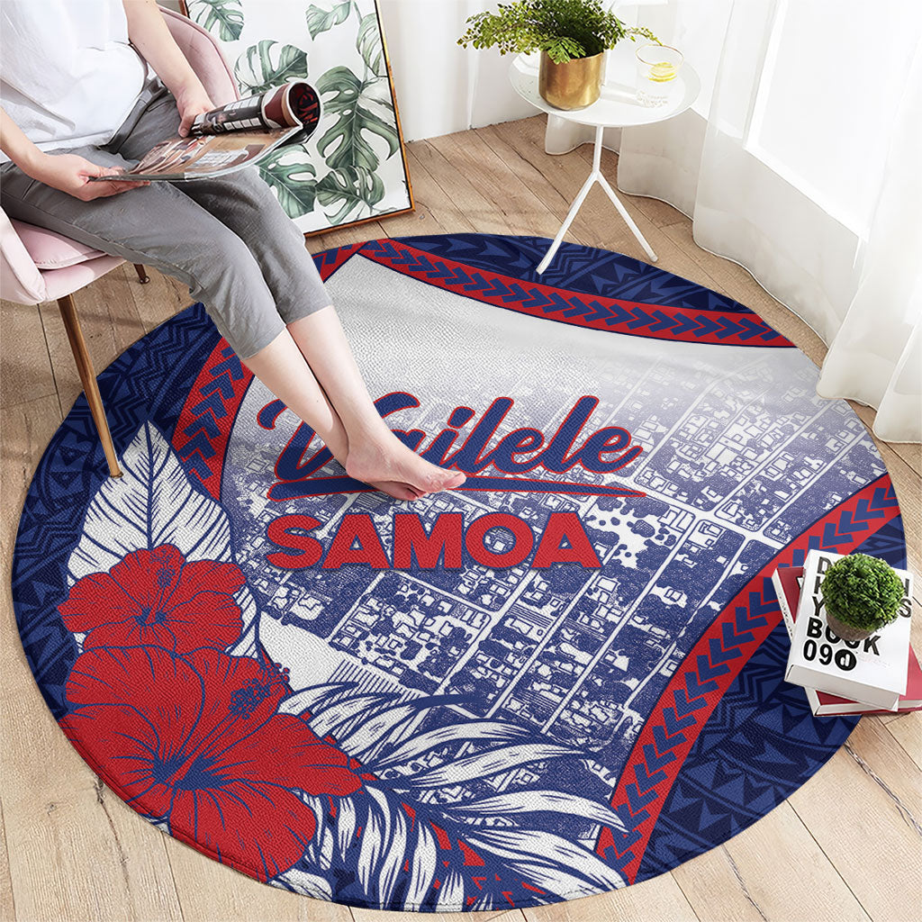 Vailele Samoa Village Round Carpet Map Polynesian Tribal Hibiscus Floral