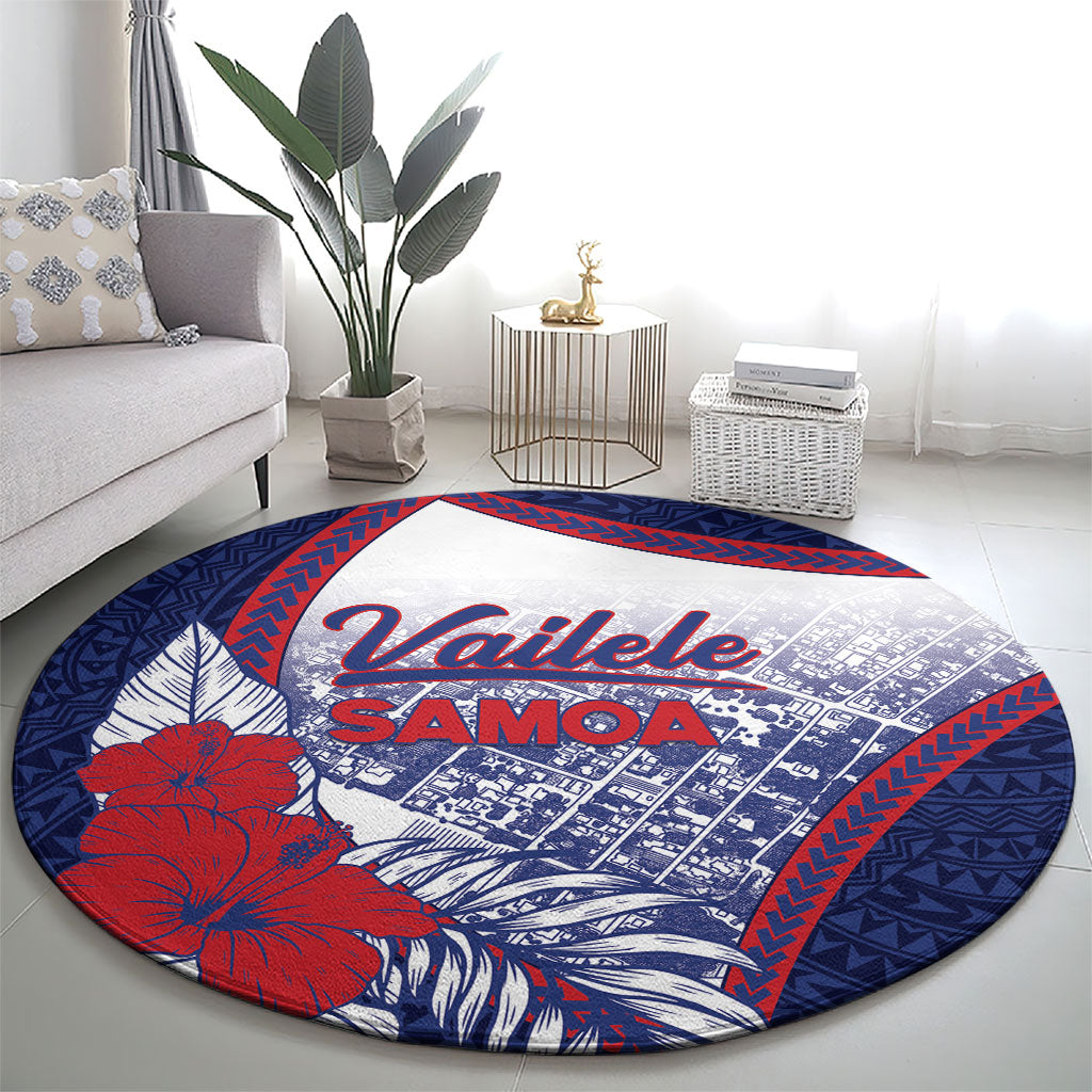 Vailele Samoa Village Round Carpet Map Polynesian Tribal Hibiscus Floral