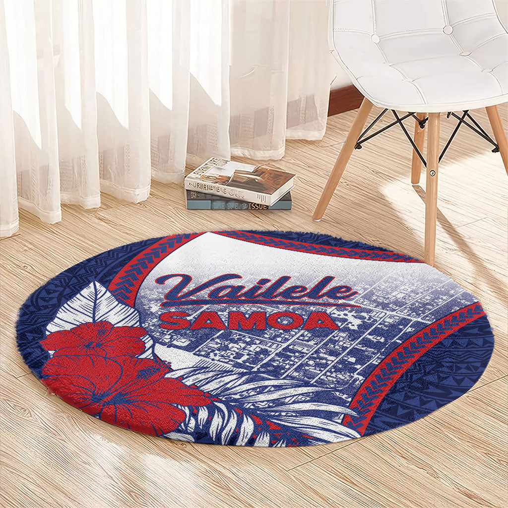 Vailele Samoa Village Round Carpet Map Polynesian Tribal Hibiscus Floral