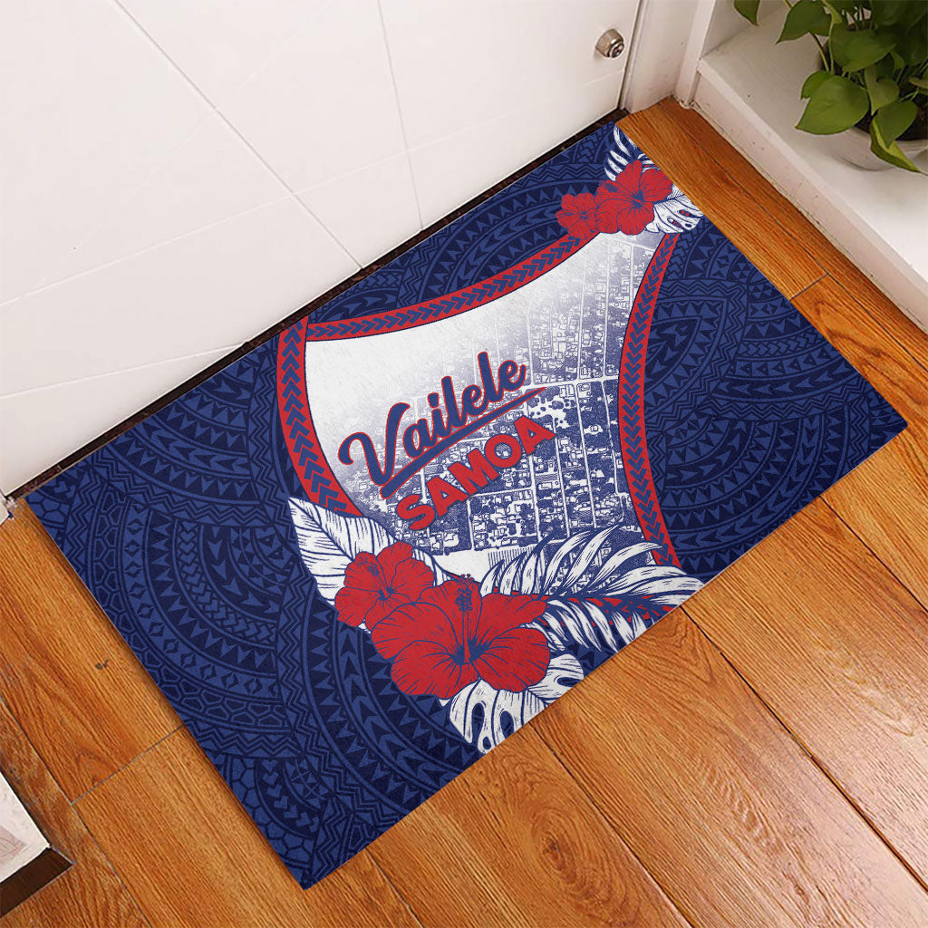 Vailele Samoa Village Rubber Doormat Map Polynesian Tribal Hibiscus Floral