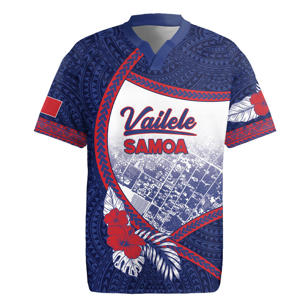 Personalised Vailele Samoa Village Rugby Jersey Map Polynesian Tribal Hibiscus Floral