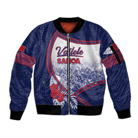 Personalised Vailele Samoa Village Sleeve Zip Bomber Jacket Map Polynesian Tribal Hibiscus Floral