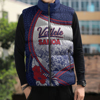 Personalised Vailele Samoa Village Sleeveless Puffer Jacket Map Polynesian Tribal Hibiscus Floral