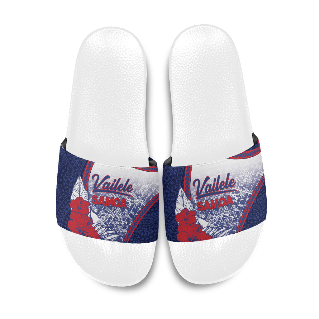 Vailele Samoa Village Slide Sandals Map Polynesian Tribal Hibiscus Floral