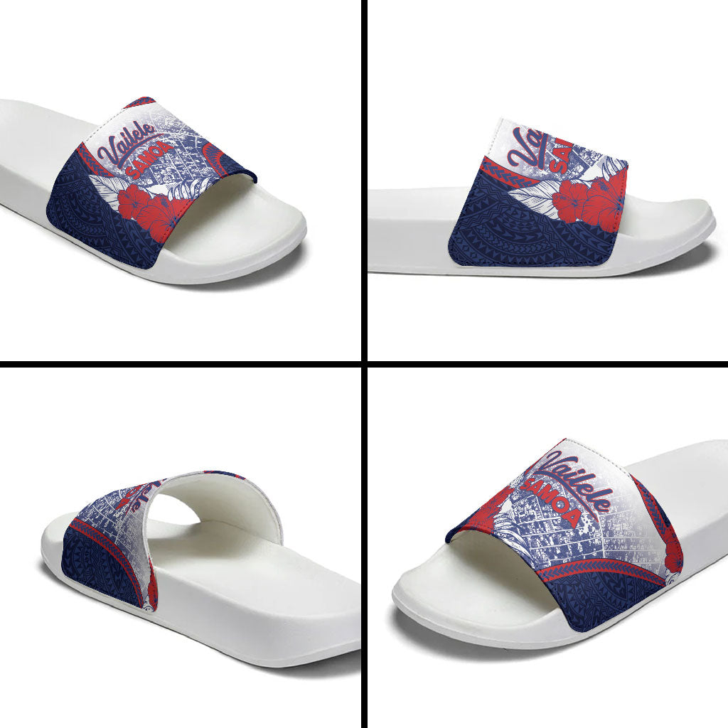 Vailele Samoa Village Slide Sandals Map Polynesian Tribal Hibiscus Floral