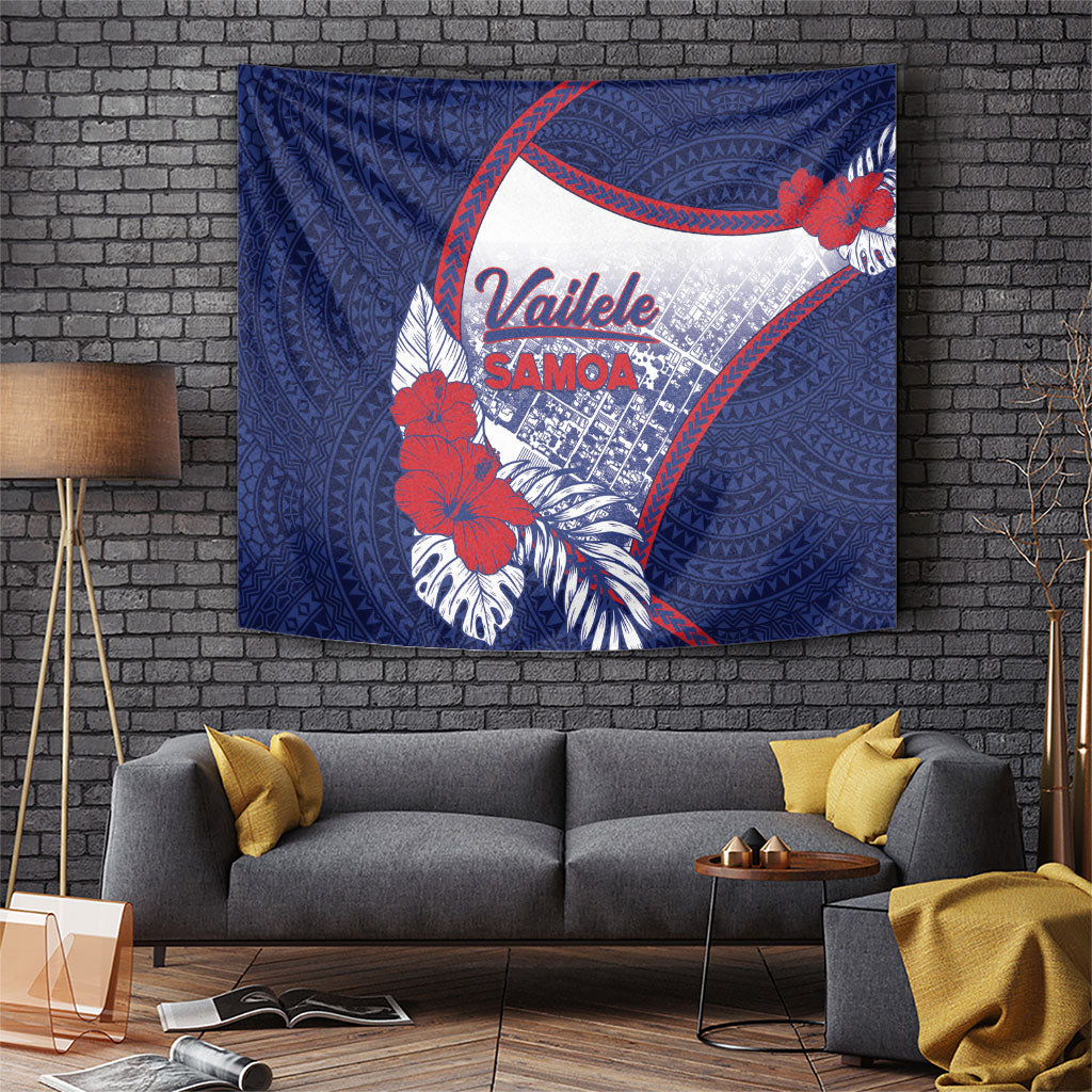 Vailele Samoa Village Tapestry Map Polynesian Tribal Hibiscus Floral
