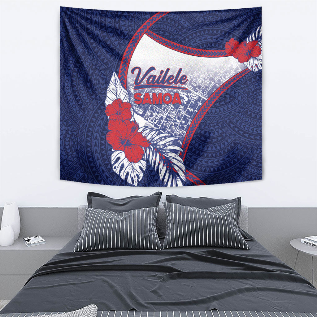 Vailele Samoa Village Tapestry Map Polynesian Tribal Hibiscus Floral