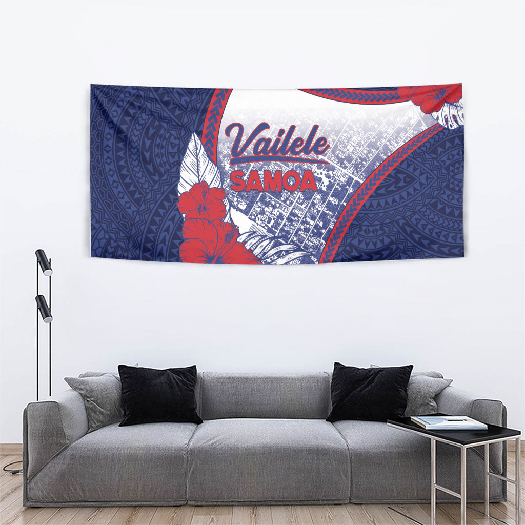 Vailele Samoa Village Tapestry Map Polynesian Tribal Hibiscus Floral