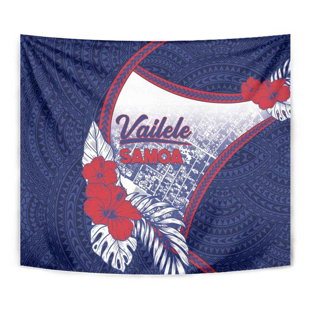 Vailele Samoa Village Tapestry Map Polynesian Tribal Hibiscus Floral