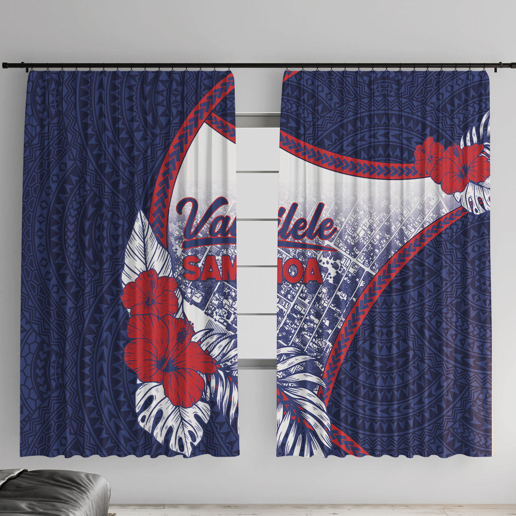 Vailele Samoa Village Window Curtain Map Polynesian Tribal Hibiscus Floral