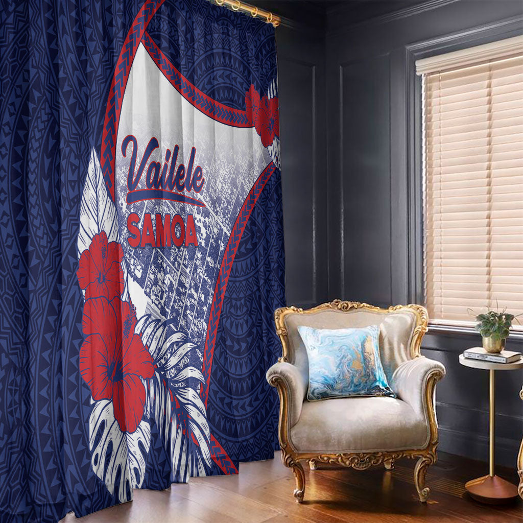Vailele Samoa Village Window Curtain Map Polynesian Tribal Hibiscus Floral