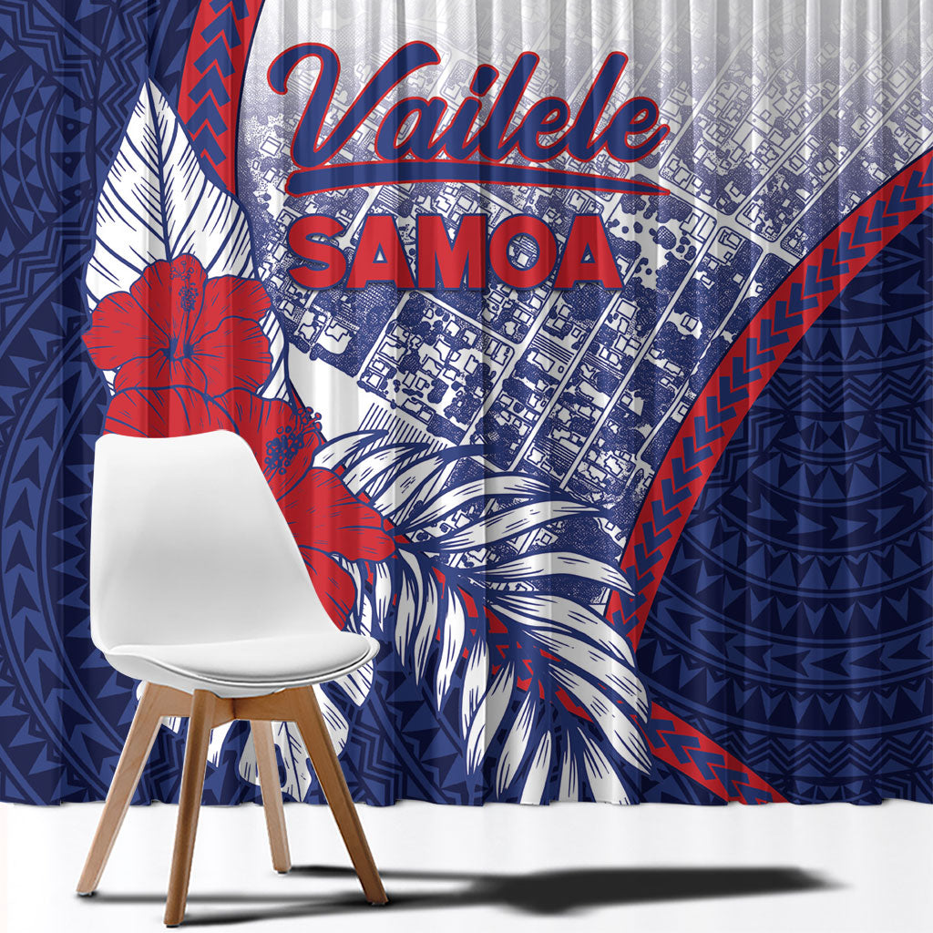 Vailele Samoa Village Window Curtain Map Polynesian Tribal Hibiscus Floral