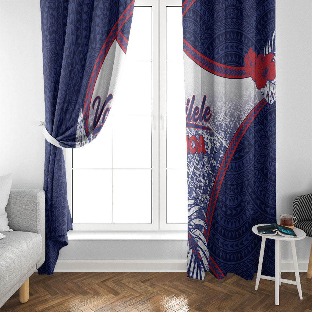 Vailele Samoa Village Window Curtain Map Polynesian Tribal Hibiscus Floral